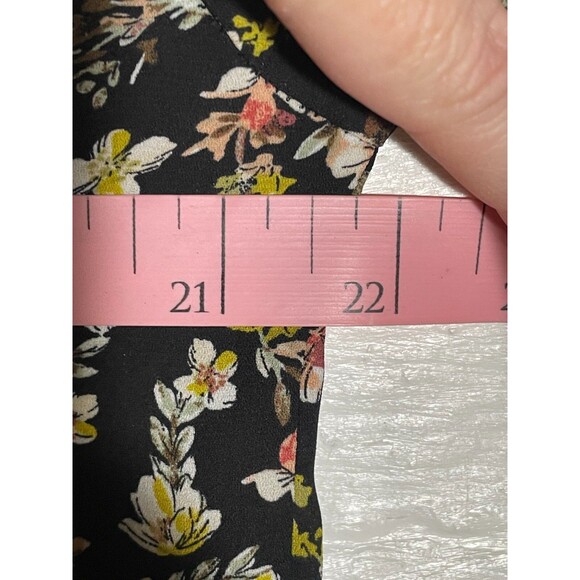 Ann Taylor LOFT Black Floral Ruffle Blouse Size Small Shirred Boho Romantic Top - Picture 13 of 14